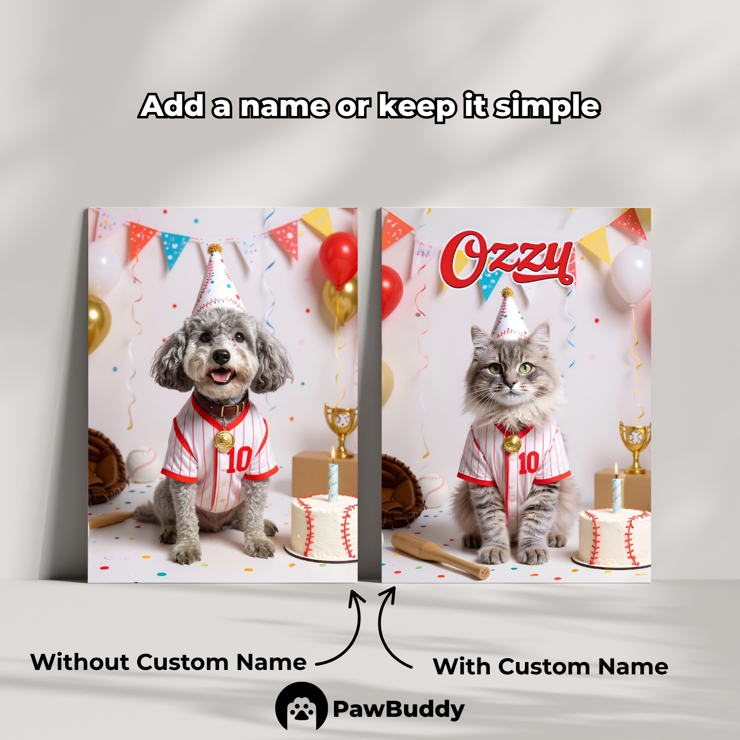 Custom Pet Poster Birthday Baseball Celebration Portrait – Personalized High-Resolution Matte Print for Wall Art, Home Decor, or Unique Gifts for Pet Lovers (Frame Not Included)