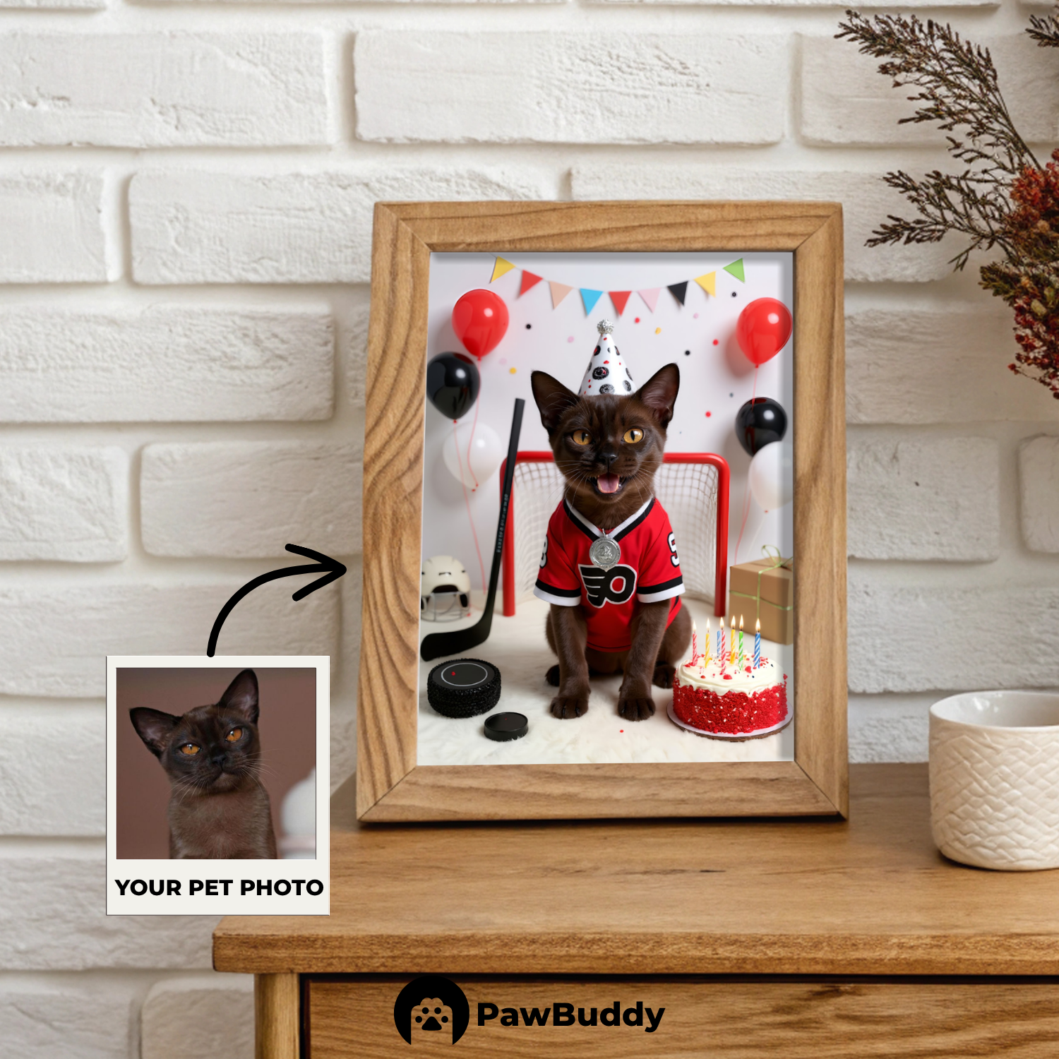 Custom Pet Poster Birthday Hockey Celebration Portrait – Personalized High-Resolution Matte Print for Wall Art, Home Decor, or Unique Gifts for Pet Lovers (Frame Not Included)
