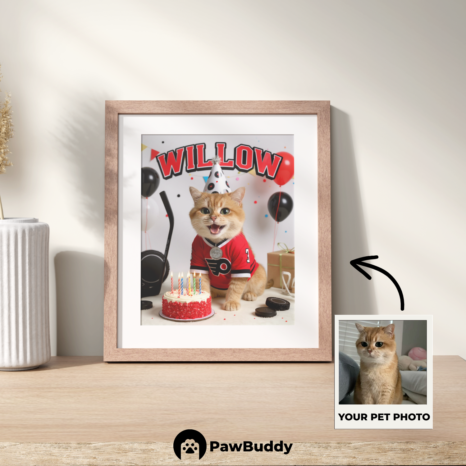 Custom Pet Poster Birthday Hockey Celebration Portrait – Personalized High-Resolution Matte Print for Wall Art, Home Decor, or Unique Gifts for Pet Lovers (Frame Not Included)