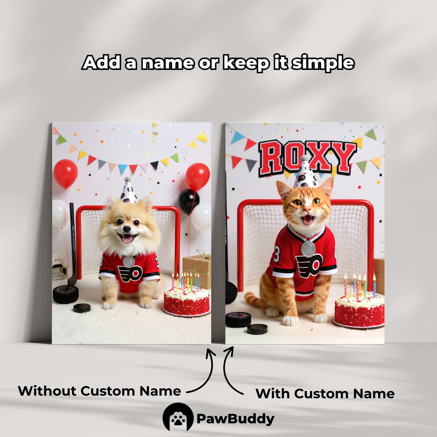 Custom Pet Poster Birthday Hockey Celebration Portrait – Personalized High-Resolution Matte Print for Wall Art, Home Decor, or Unique Gifts for Pet Lovers (Frame Not Included)