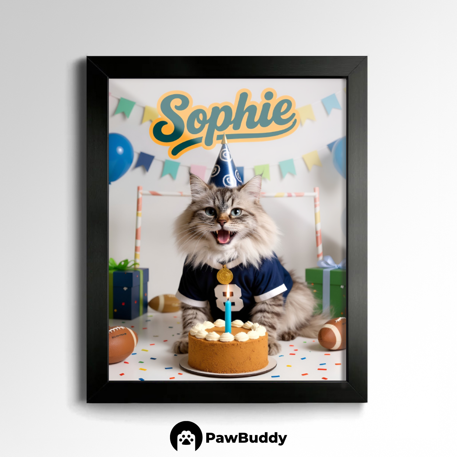 Custom Pet Poster Birthday Rugby Celebration Portrait – Personalized High-Resolution Matte Print for Wall Art, Home Decor, or Unique Gifts for Pet Lovers (Frame Not Included)