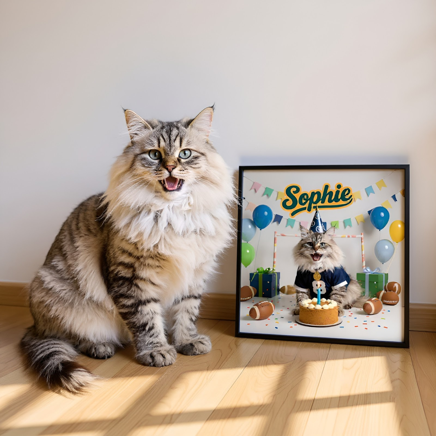 Custom Pet Poster Birthday Rugby Celebration Portrait – Personalized High-Resolution Matte Print for Wall Art, Home Decor, or Unique Gifts for Pet Lovers (Frame Not Included)