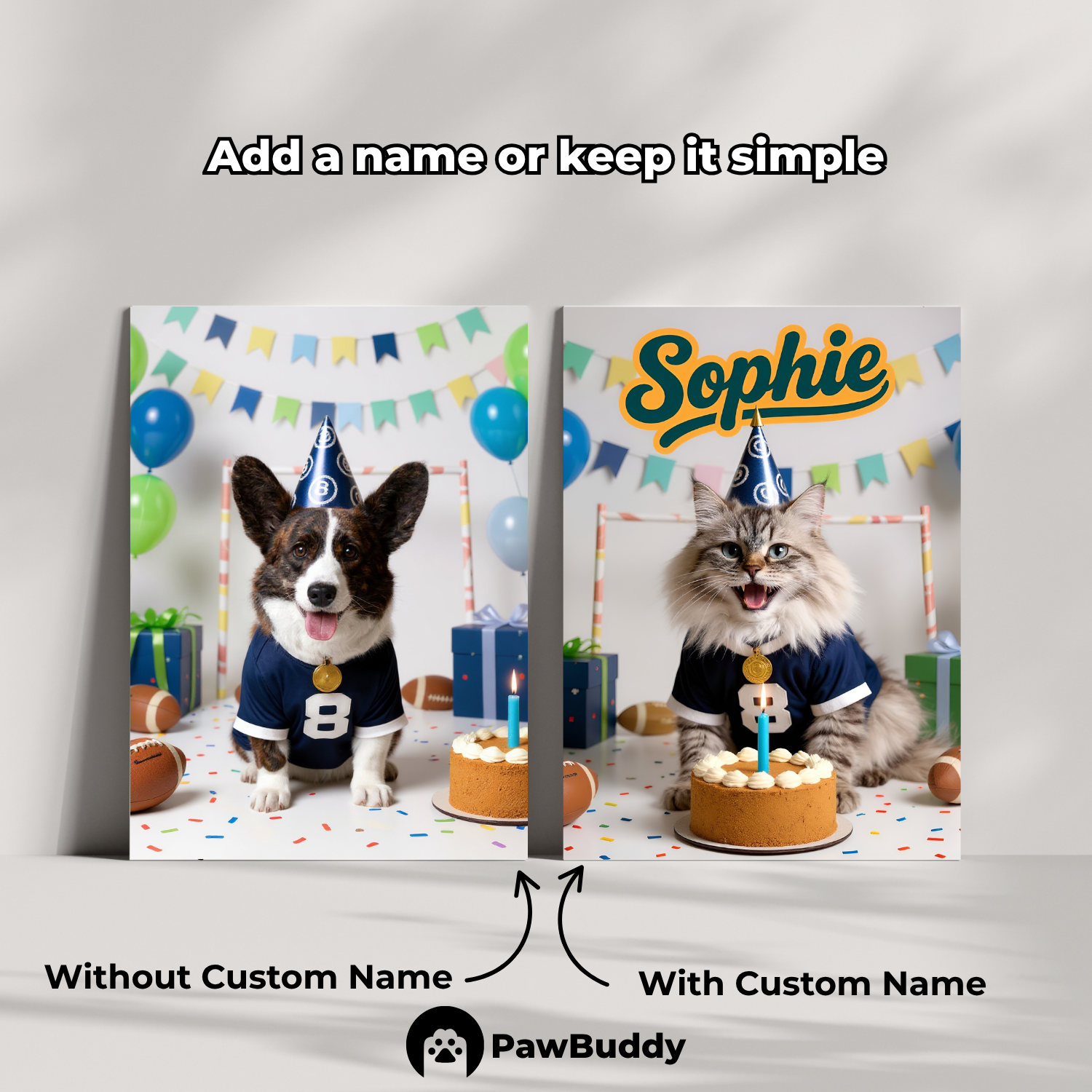 Custom Pet Poster Birthday Rugby Celebration Portrait – Personalized High-Resolution Matte Print for Wall Art, Home Decor, or Unique Gifts for Pet Lovers (Frame Not Included)