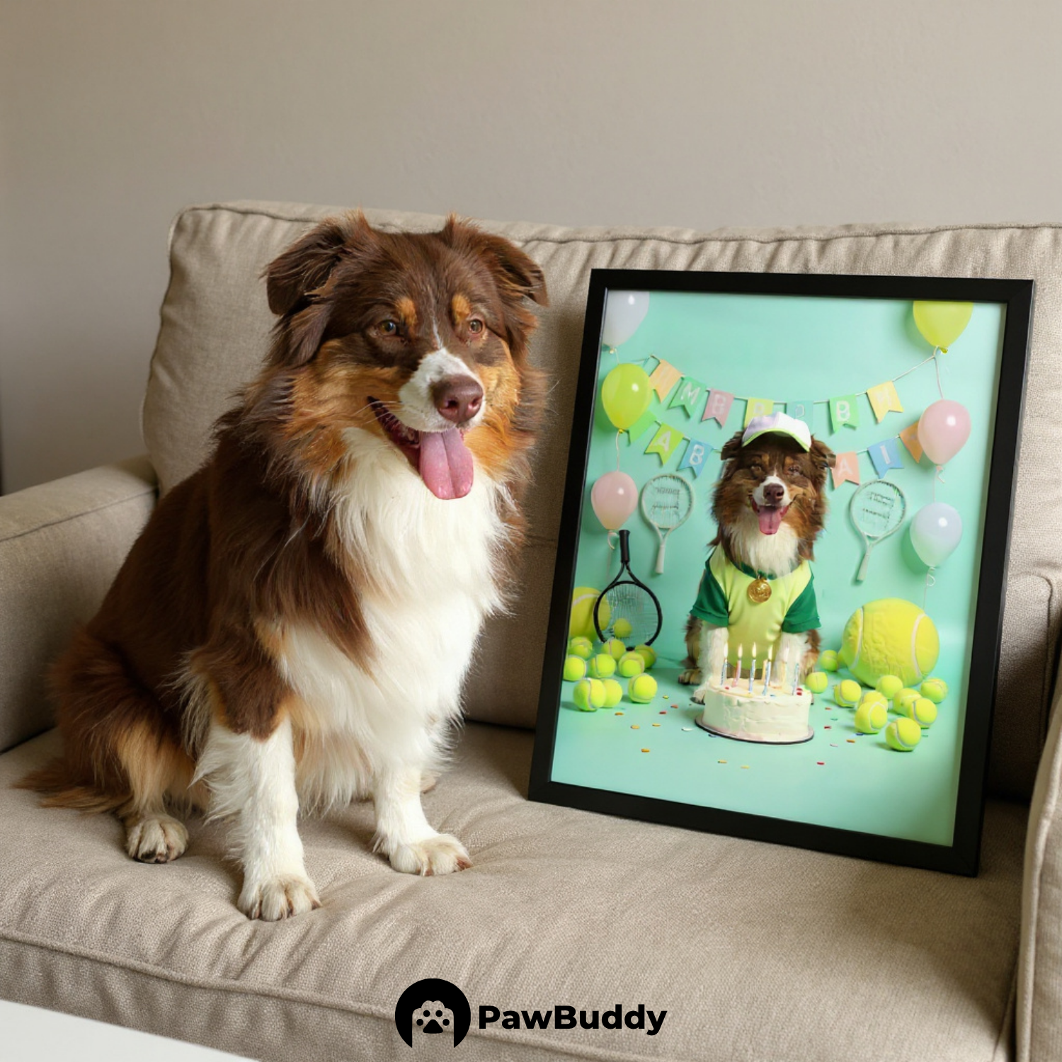 Custom Pet Poster Birthday Tennis Celebration Portrait – Personalized High-Resolution Matte Print for Wall Art, Home Decor, or Unique Gifts for Pet Lovers (Frame Not Included)