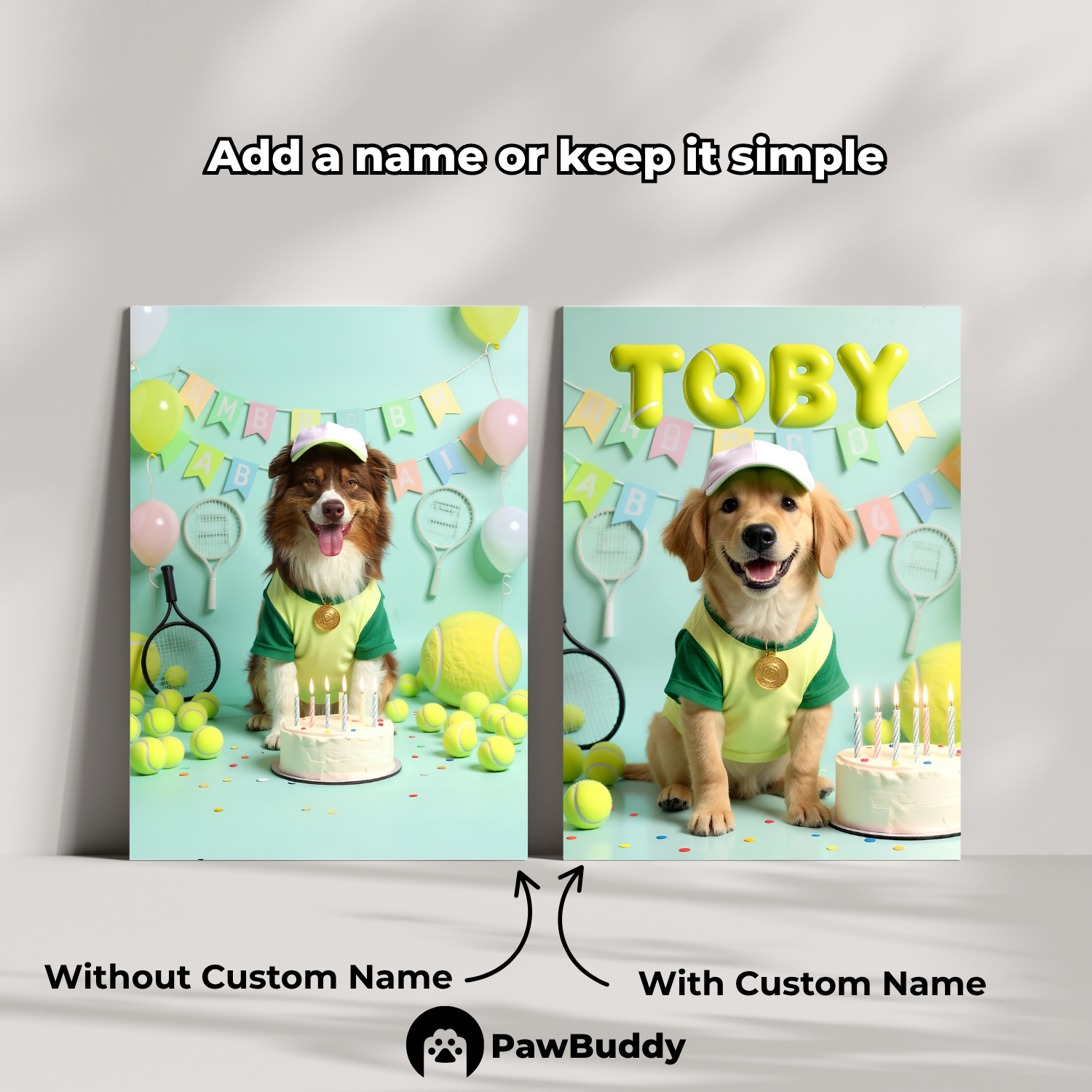 Custom Pet Poster Birthday Tennis Celebration Portrait – Personalized High-Resolution Matte Print for Wall Art, Home Decor, or Unique Gifts for Pet Lovers (Frame Not Included)