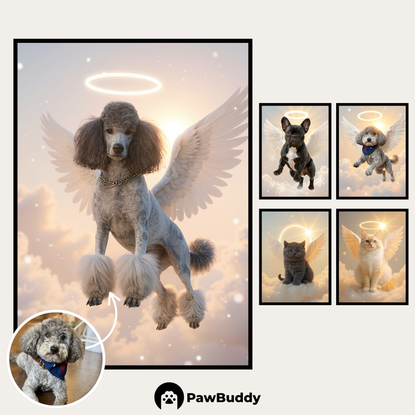 Custom Digital Art Angel Wings Memorial Pet Portrait – Personalized High-Resolution 3:4 Ratio File for Printing, Online Sharing, or Unique Digital Keepsakes