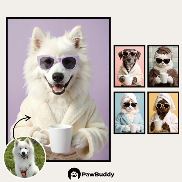 Custom Digital Art Cozy Spa Day Pet Portrait – Personalized High-Resolution 3:4 Ratio File for Printing, Online Sharing, or Unique Digital Keepsakes