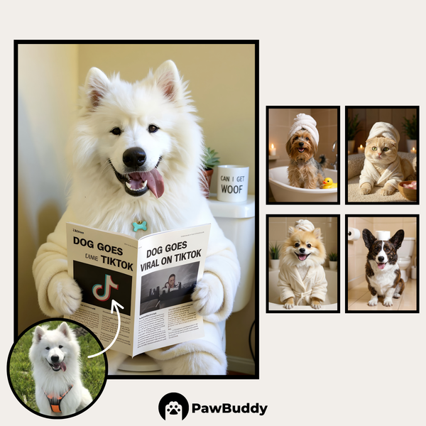 Custom Digital Art Funny Bathroom Pet Portrait – Personalized High-Resolution 3:4 Ratio File for Printing, Online Sharing, or Unique Digital Keepsakes