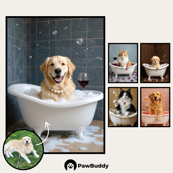 Custom Digital Art Luxury Bathtub Pet Portrait – Personalized High-Resolution 3:4 Ratio File for Printing, Online Sharing, or Unique Digital Keepsakes