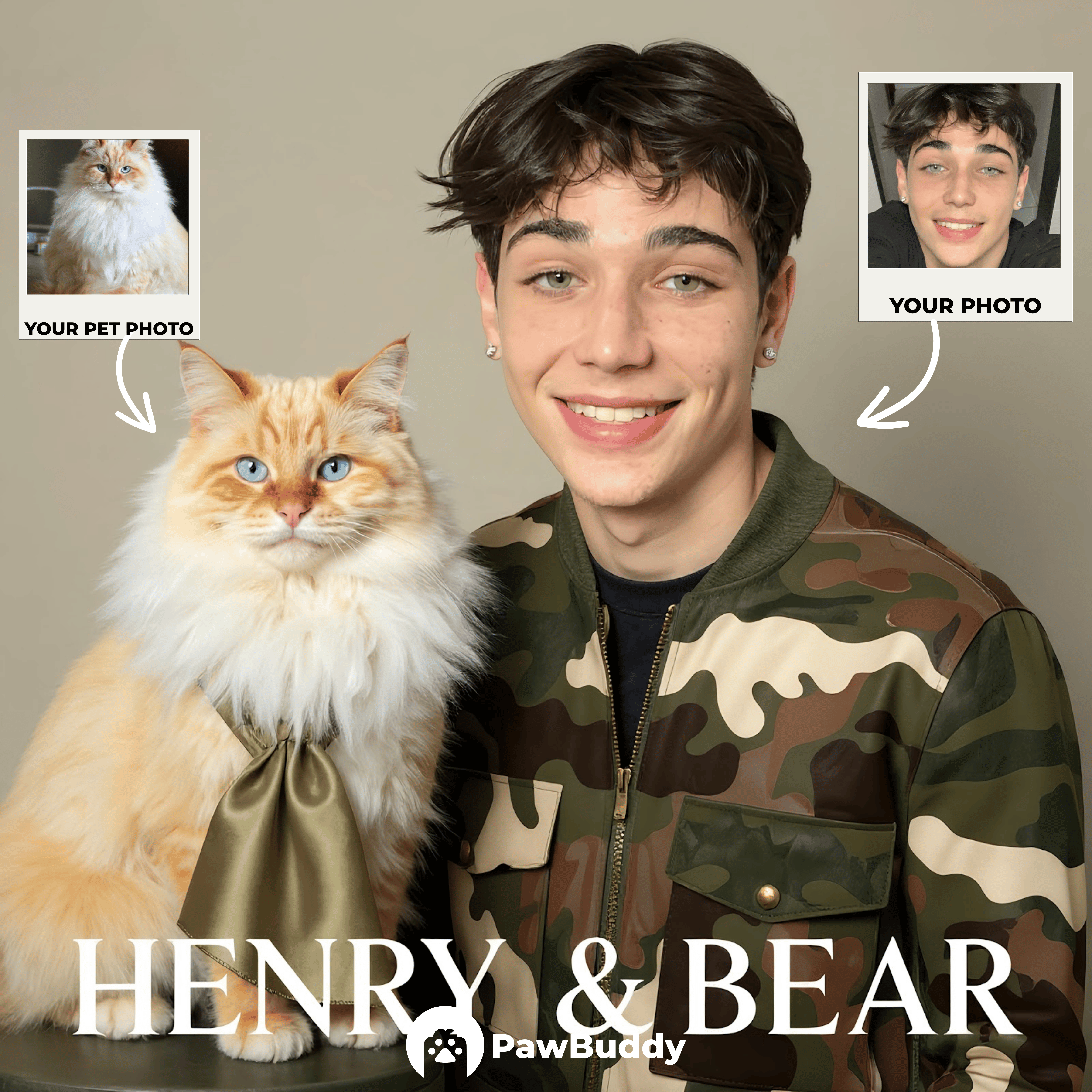 Custom Human & Pet Portrait Urban Camouflage Digital Artwork- Personalized High Resolution Artwork for Pet Lovers, Perfect for Online Sharing or as a Unique Fashion Inspired Keepsake
