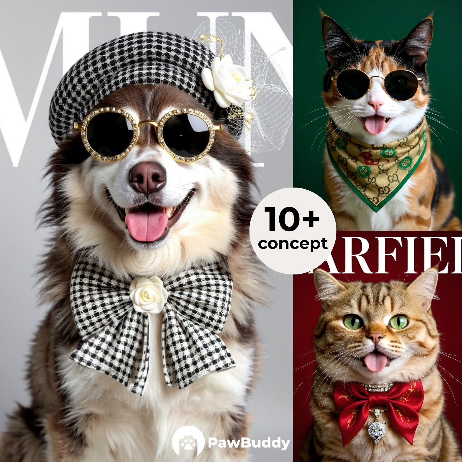 Custom Pet Portrait Fashionista Couture Digital Artwork – Personalized High-Resolution Artwork for Pet Lovers, Perfect for Online Sharing or as a Unique Luxury-Themed Keepsake