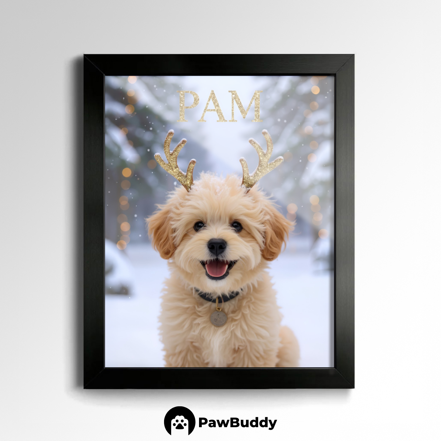 Custom Pet Poster Snowy Reindeer Christmas Portrait – Personalized High-Resolution Matte Print for Wall Art, Home Decor, or Unique Gifts for Pet Lovers (Frame Not Included)
