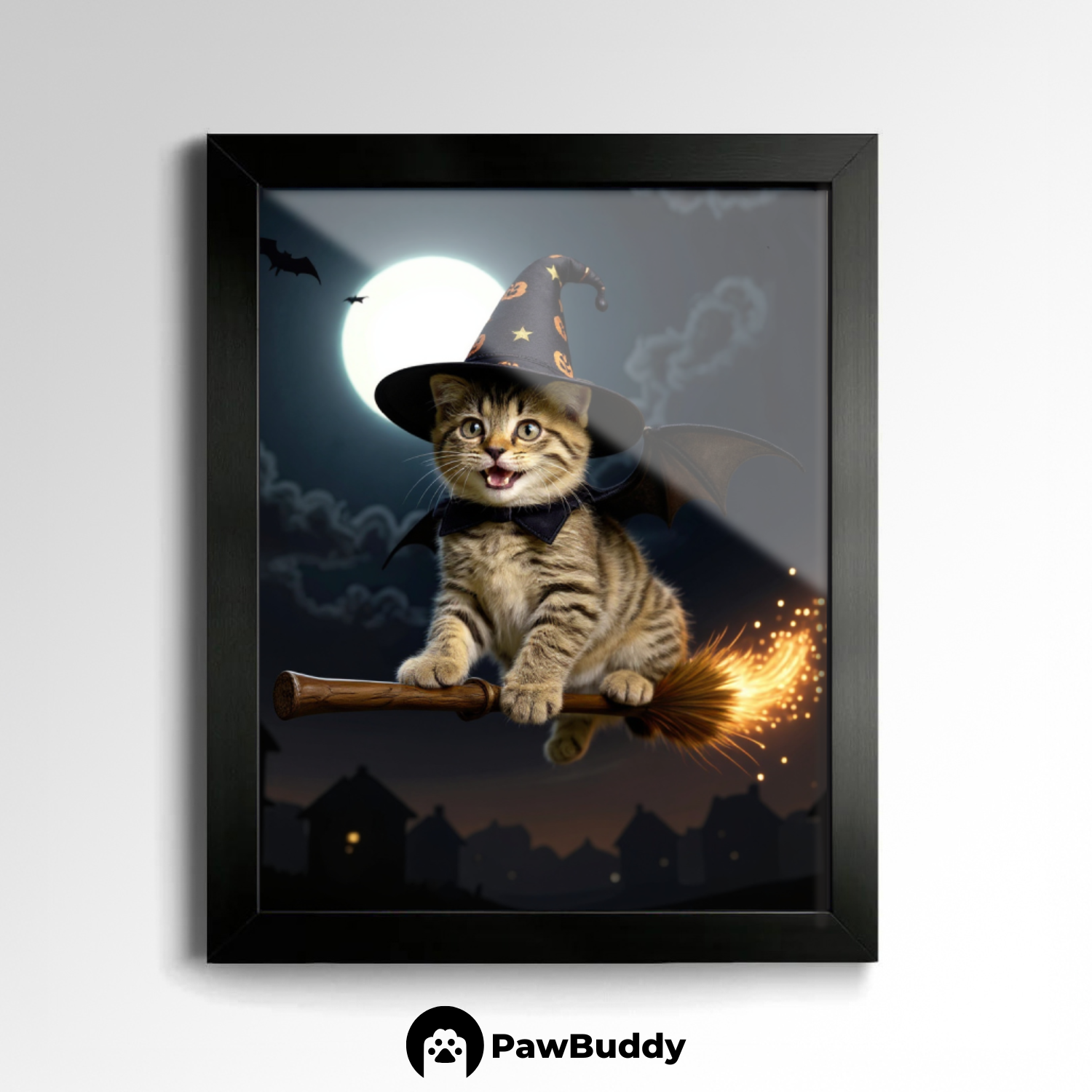 Custom Pet Poster Magical Witch Night Portrait – Personalized High-Resolution Matte Print for Wall Art, Home Decor, or Unique Gifts for Pet Lovers (Frame Not Included)