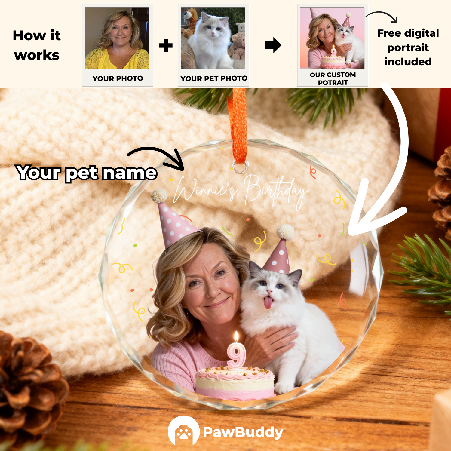 Custom Pet Crystal Glass Ornament Collection – Personalized High-Transparency Keepsake with One-Side Printing, Perfect for Year-Round Decor or Meaningful Gifts for Pet Lovers