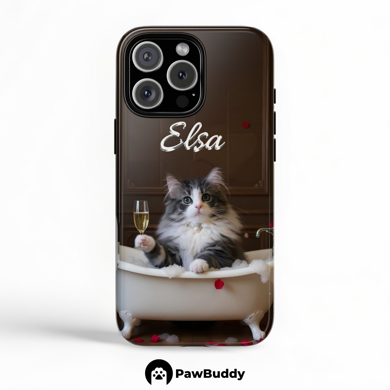 Custom Pet Phone Case for iPhone 11–17, Personalized Classic Champagne Bathtub Pet Design, Dual-Layer Shockproof PC+TPU Protective Cover with Glossy Wraparound Printing, Unique Gift for Pet Lovers
