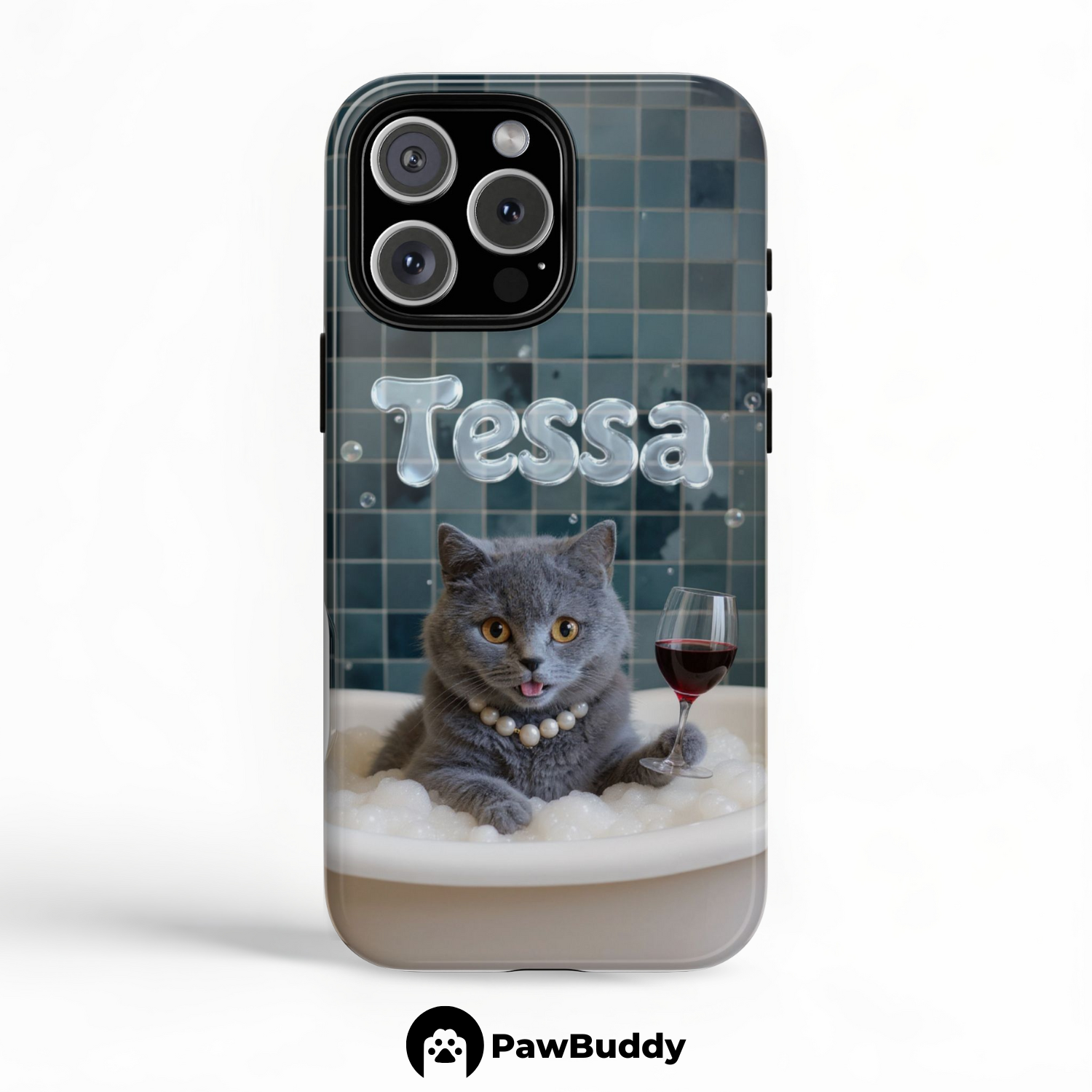 Custom Pet Phone Case for iPhone 11–17, Personalized Blue Pearl Bathtub Pet Design, Dual-Layer Shockproof PC+TPU Protective Cover with Glossy Wraparound Printing, Unique Gift for Pet Lovers