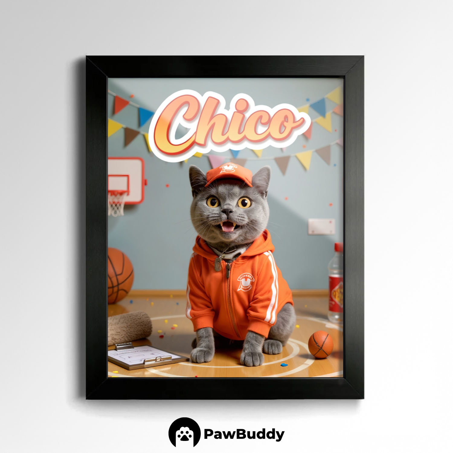 Custom Pet Poster Basketball Coach Portrait – Personalized High-Resolution Matte Print for Wall Art, Home Decor, or Unique Gifts for Pet Lovers (Frame Not Included)
