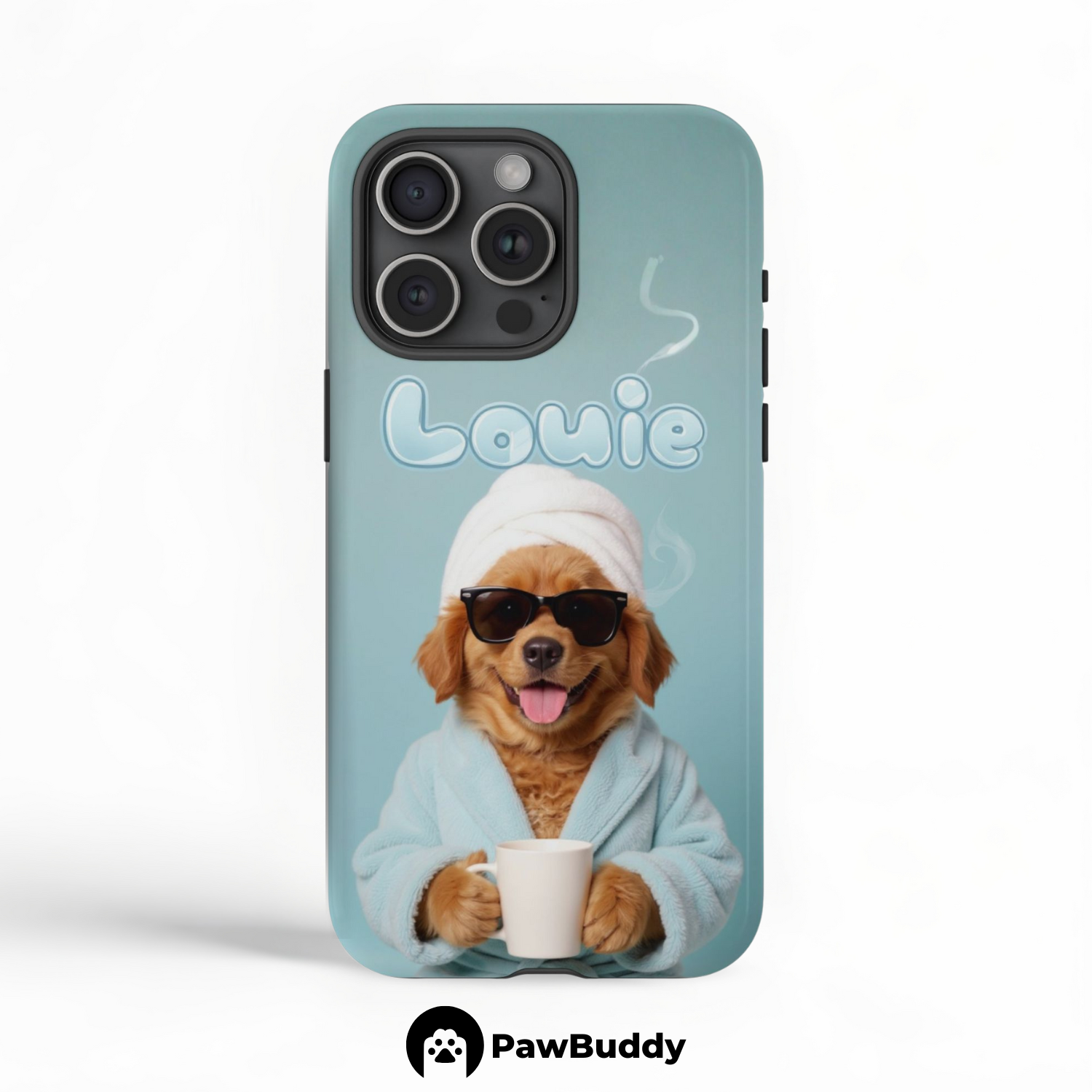 Custom Pet Phone Case for iPhone 11–17, Personalized Sky Blue Spa Day Comfort Design, Dual-Layer Shockproof PC+TPU Protective Cover with Glossy Wraparound Printing, Unique Gift for Pet Lovers