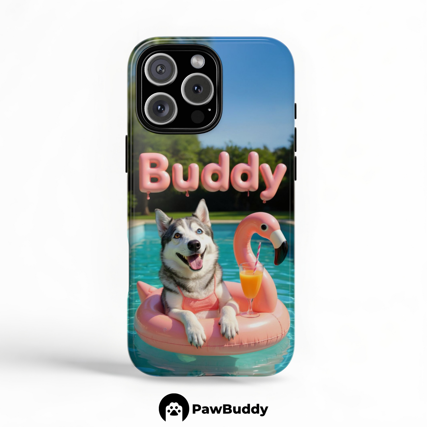 Custom Pet Phone Case for iPhone 11–17, Personalized Flamingo Pink Summer Pool Float Design, Dual-Layer Shockproof PC+TPU Protective Cover with Glossy Wraparound Printing, Unique Gift for Pet Lovers