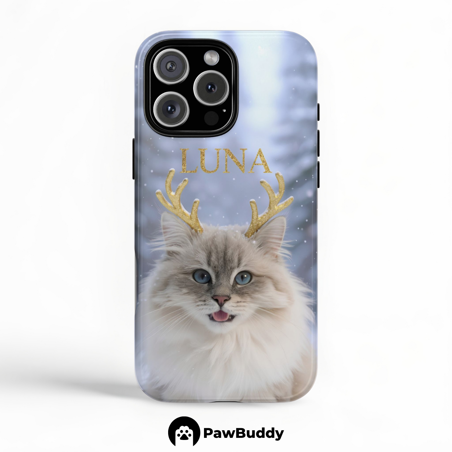 Custom Pet Phone Case for iPhone 11–17, Personalized Frosted Reindeer Winter Wonderland Design, Dual-Layer Shockproof PC+TPU Protective Cover with Glossy Wraparound Printing, Unique Holiday Gift for Pet Lovers