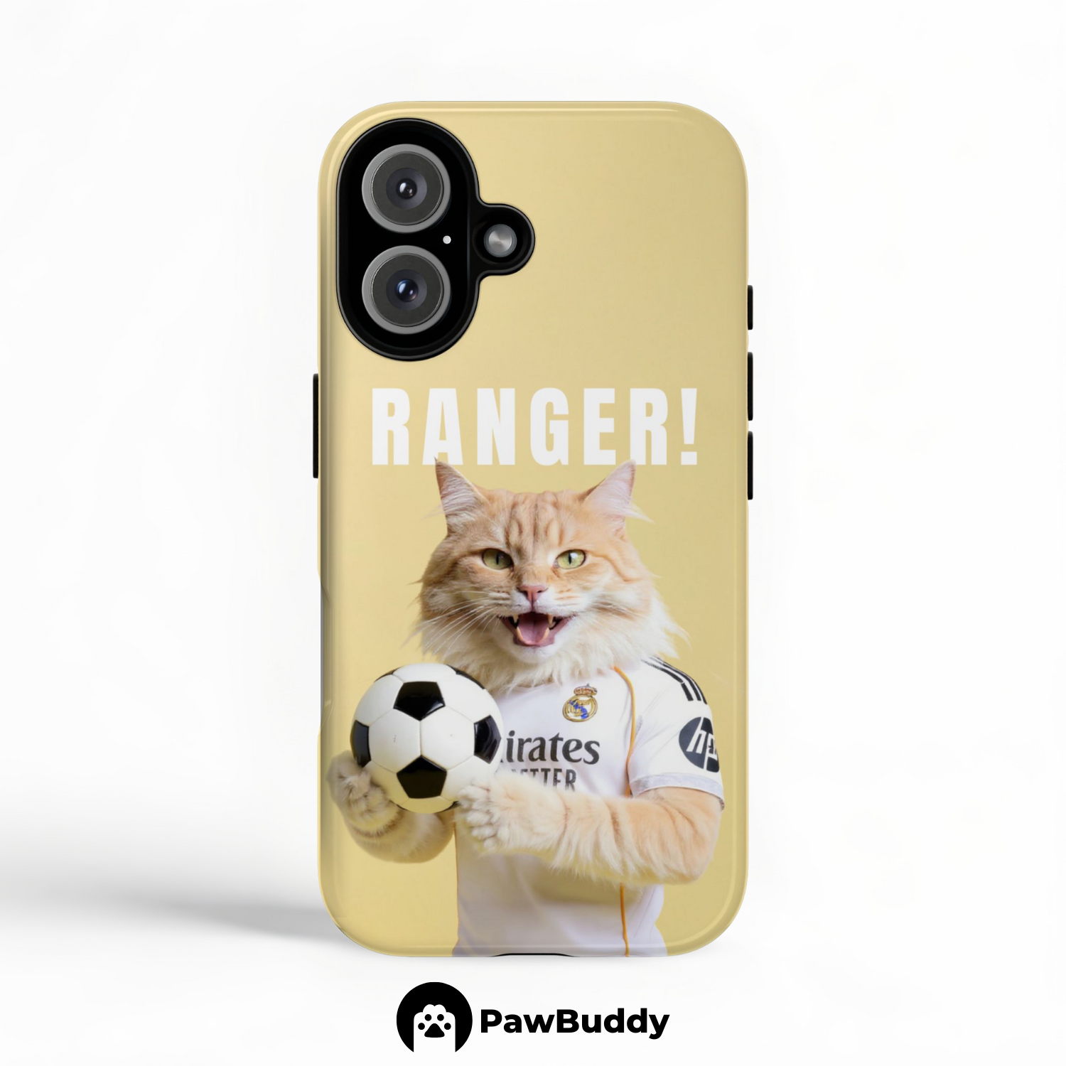 Custom Pet Phone Case for iPhone 11–17, Personalized Golden Ace Soccer Portrait Design, Dual-Layer Shockproof PC+TPU Protective Cover with Glossy Wraparound Printing, Unique Gift for Pet Lovers