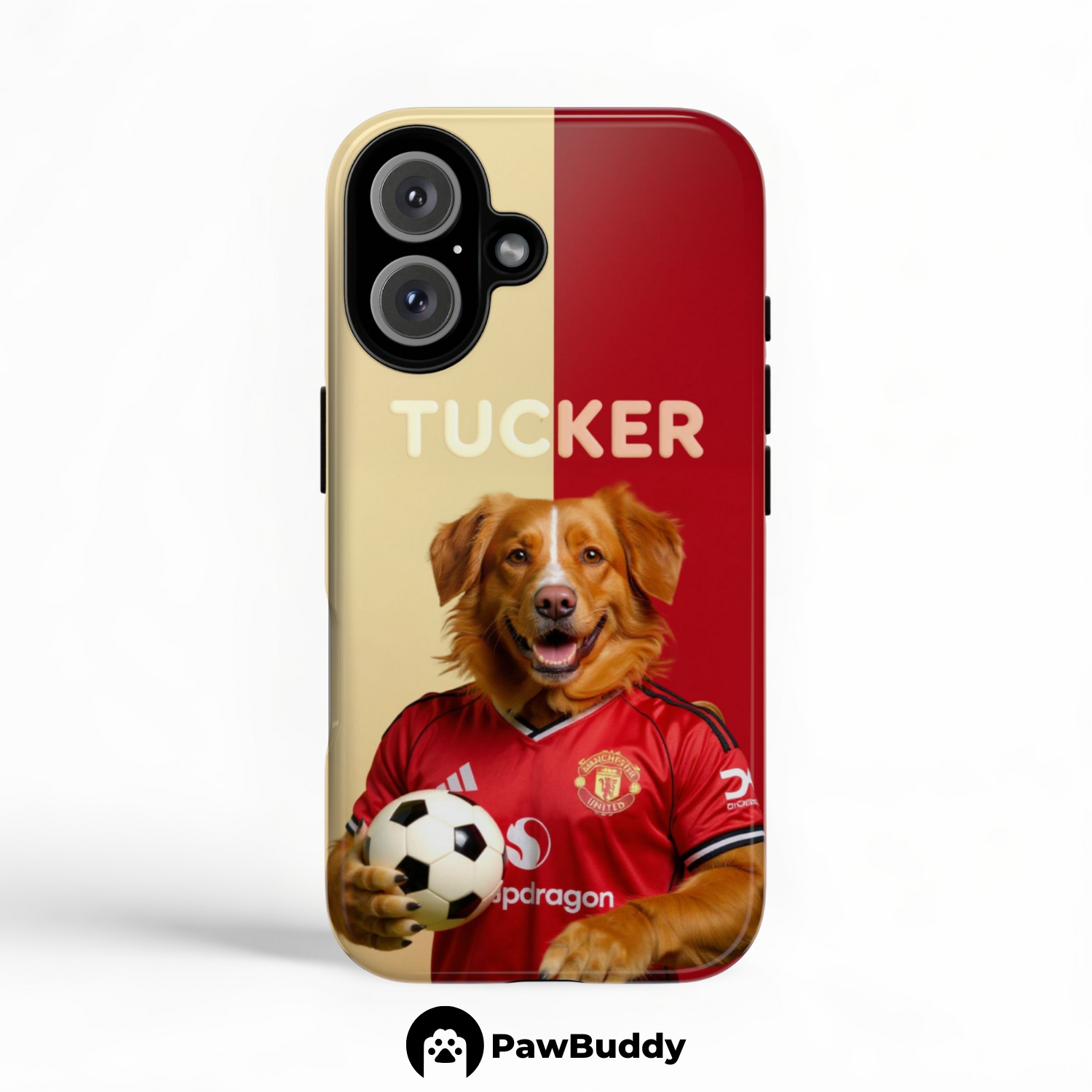 Custom Pet Phone Case for iPhone 11–17, Personalized Scarlet Legacy Soccer Portrait Design, Dual-Layer Shockproof PC+TPU Protective Cover with Glossy Wraparound Printing, Unique Gift for Pet Lovers