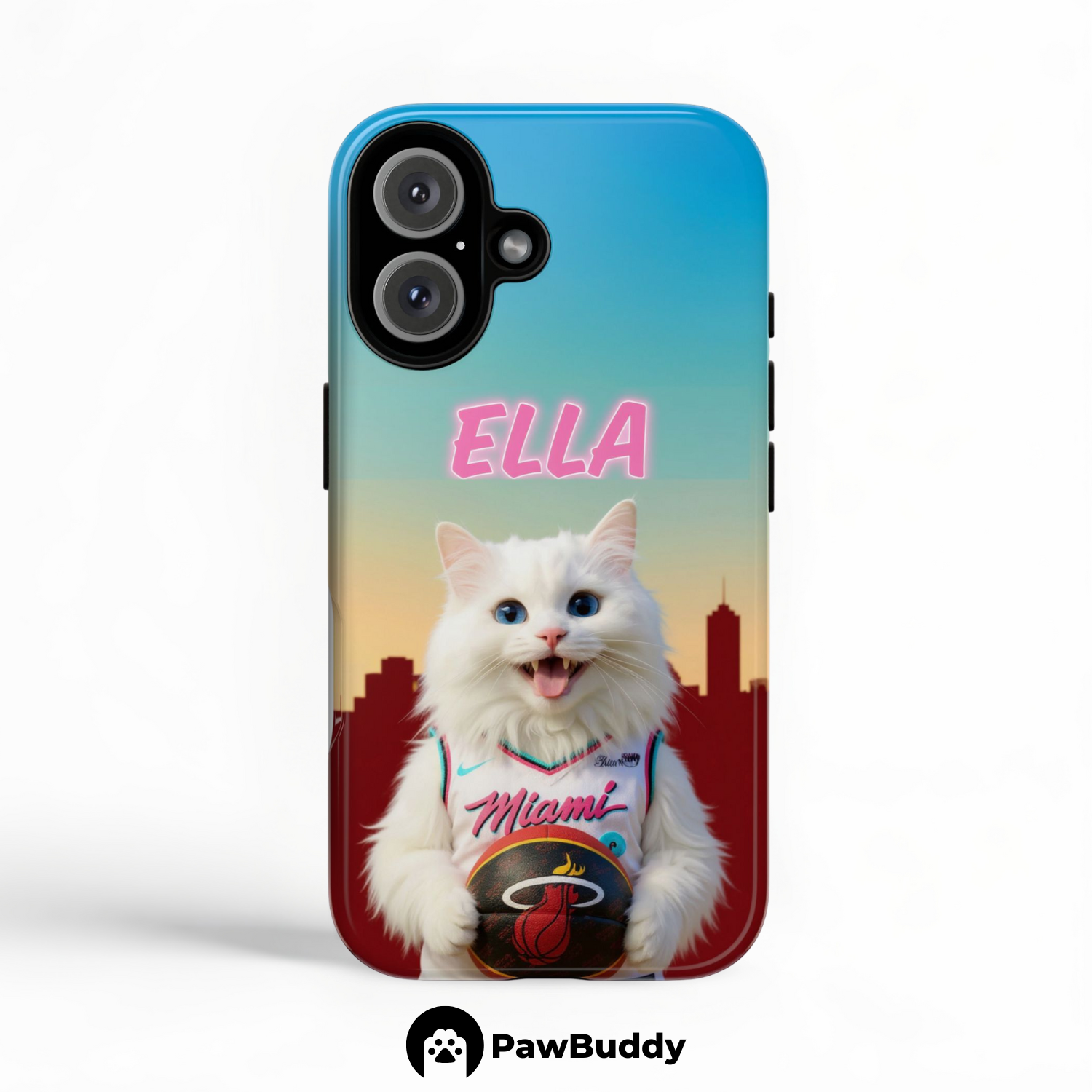 Custom Pet Phone Case for iPhone 11–17, Personalized Sunset City Slam Basketball Portrait Design, Dual-Layer Shockproof PC+TPU Protective Cover with Glossy Wraparound Printing, Unique Gift for Pet Lovers