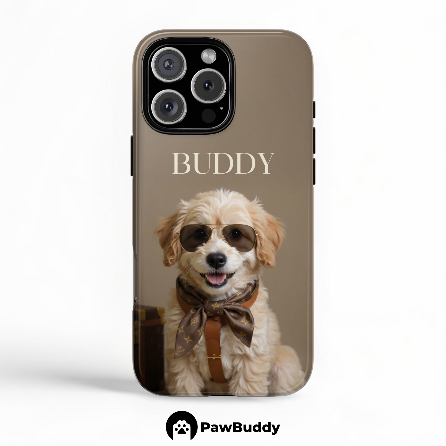 Custom Pet Phone Case for iPhone 11–17, Personalized Luxury Brown Designer Style Portrait, Dual-Layer Shockproof PC+TPU Protective Cover with Glossy Wraparound Printing, Unique Gift for Pet Lovers
