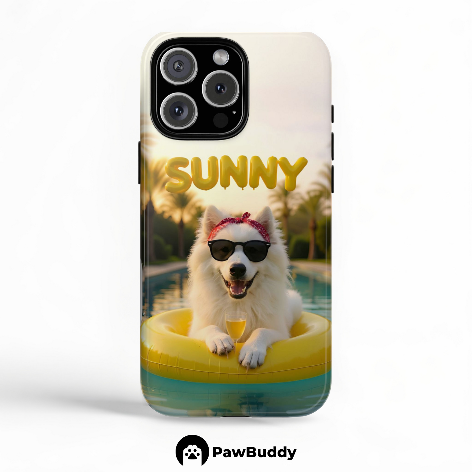 Custom Pet Phone Case for iPhone 11–17, Personalized Sunny Summer Pool Float Design, Dual-Layer Shockproof PC+TPU Protective Cover with Glossy Wraparound Printing, Unique Gift for Pet Lovers