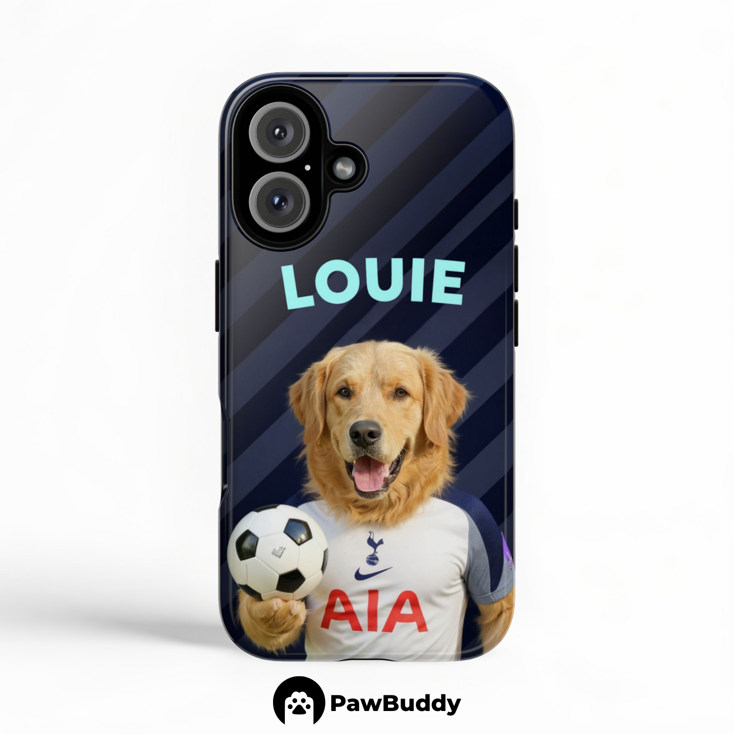 Custom Pet Phone Case for iPhone 11–17, Personalized Midnight Striker Soccer Portrait Design, Dual-Layer Shockproof PC+TPU Protective Cover with Glossy Wraparound Printing, Unique Gift for Pet Lovers