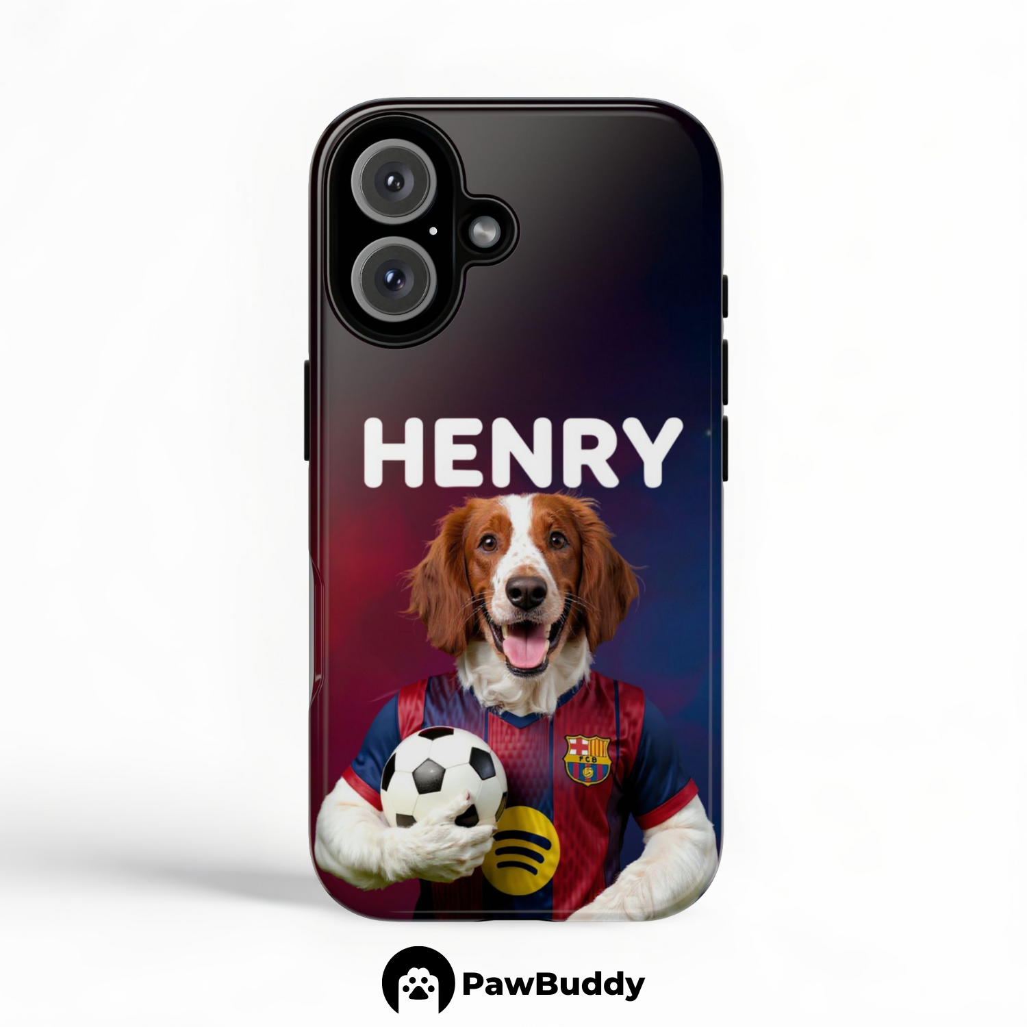 Custom Pet Phone Case for iPhone 11–17, Personalized Royal Game Champion Soccer Portrait Design, Dual-Layer Shockproof PC+TPU Protective Cover with Glossy Wraparound Printing, Unique Gift for Pet Lovers